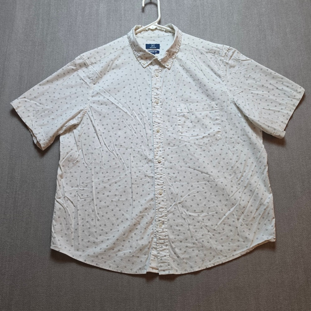 George Button Down Shirt Mens XL White Geometric Print Classic Fit Short Sleeve